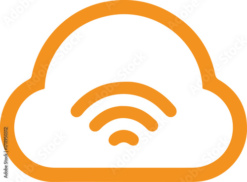 Orange outline cloud with wifi signal silhouette