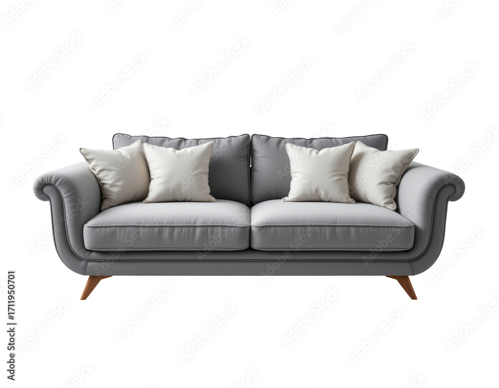 Fototapeta premium Elegant Gray Sofa with Plush Pillows for Modern Living Spaces