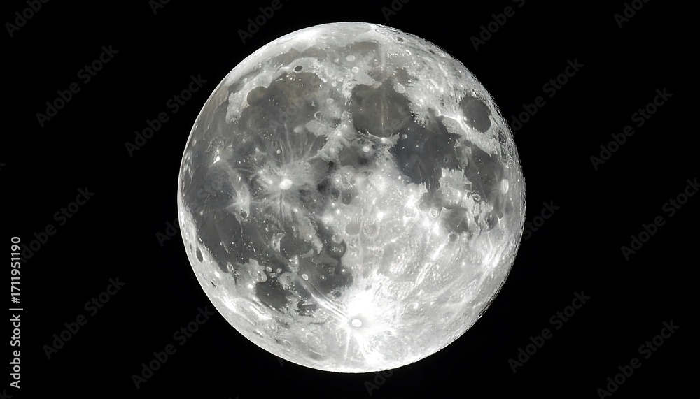 Fototapeta premium Detailed Full Moon in Space, Showing Craters and Surface Texture.