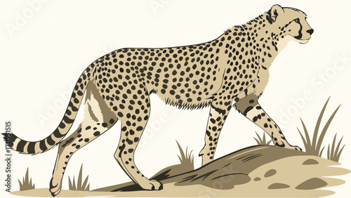 Cheetah illustration wild cat spotted feline big cat African animal wildlife art nature design animal print vector graphic savannah animal predator fast animal majestic creature eleg.