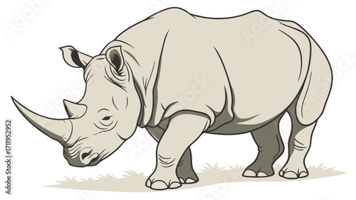 Illustration of a rhinoceros wildlife animal african mammal large herbivore horned animal endangered species nature zoology fauna wildlife art animal drawing vector graphic digital ar.