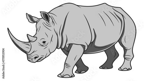 Rhinoceros illustration grey rhino wildlife animal African mammal powerful creature endangered species horn thick skin herbivore wild animal drawing zoo animal nature illustration saf.