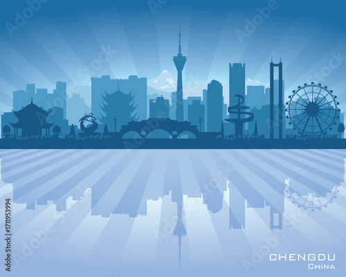 Chengdu China city skyline vector silhouette