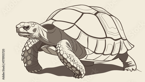 Stylized Tortoise Illustration Reptile Drawing Shell Design Wildlife Art Nature Theme Tortoise Graphics Animal Print Vintage Tortoise Image Sepia Tone Reptile Reptilian Artwork Shell Te.
