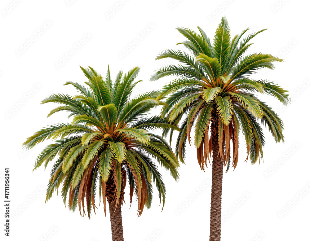 Fototapeta premium Two Lush Tropical Palm Trees with Vibrant Green Leaves
