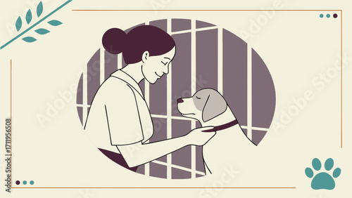 Woman and Dog Pet Care Veterinary Illustration Animal Lover Minimalist Design.