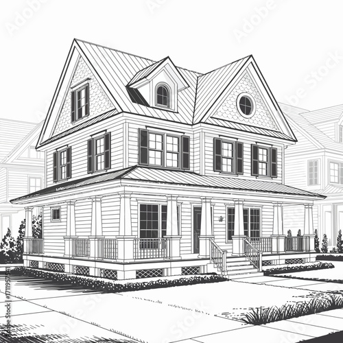 house, home, architecture, building, sketch, drawing, outline, monochrome, illustration, clipart, design, ramp, accessibility, inclusive, structure, residence, exterior, facade, porch, entrance, windo