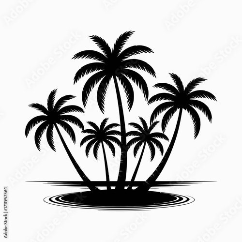 palm, tree, island, tropical, beach, silhouette, paradise, exotic, ocean, coast, seaside, nature, illustration, vector, graphic, black, shadow, scenery, landscape, vacation, travel, summer, resort, ge
