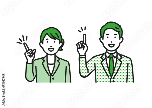 指をさす,スーツ男女
