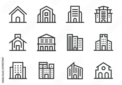 Diverse Building Icons for Finance, Real Estate & Market Insights