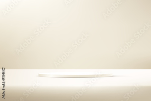 Beige podium realistic 3d design Luxury minimal wall scene mockup product display. Business backdrop. Vector illustration.