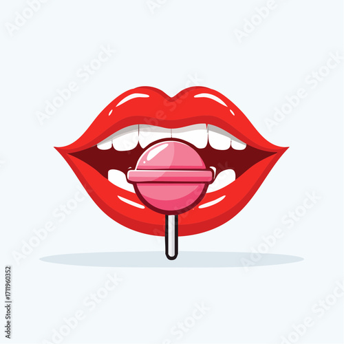 Enticing Red Lips, Lollipop Delight A Playful Sweet Treat