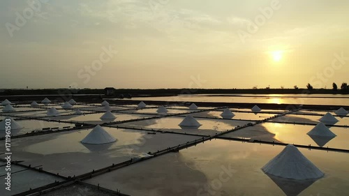Sunset Reflections over Salt Fields in Taiwan