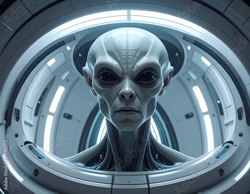 Alien in futuristic medical pod