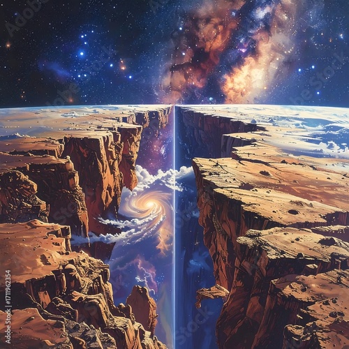 Alien landscape with a cosmic rift