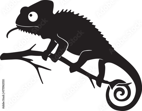 Elegant chameleon silhouette on branch design element