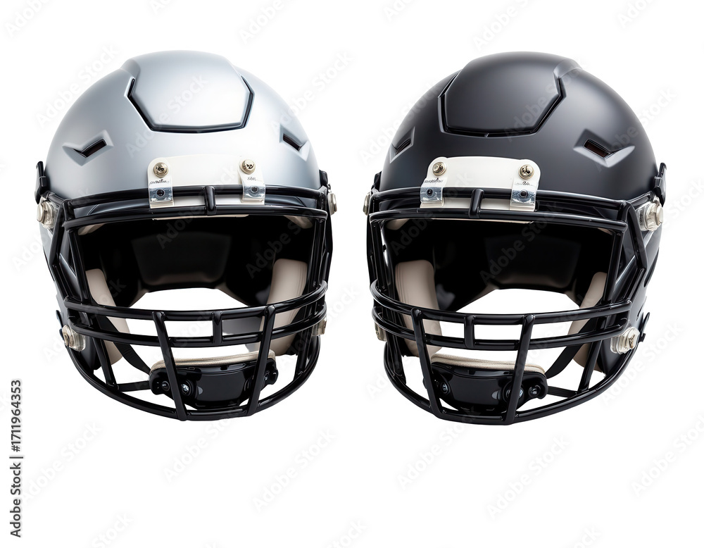 Fototapeta premium Modern Football Helmets in Silver and Black Color Variations