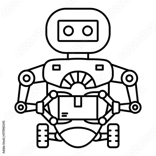 A Futuristic Autonomous Robot Holding a Cardboard Box, Representing Modern Logistics, AI-Powered Delivery Services, and the Future of Supply Chain Management and E-commerce Fulfillment.
