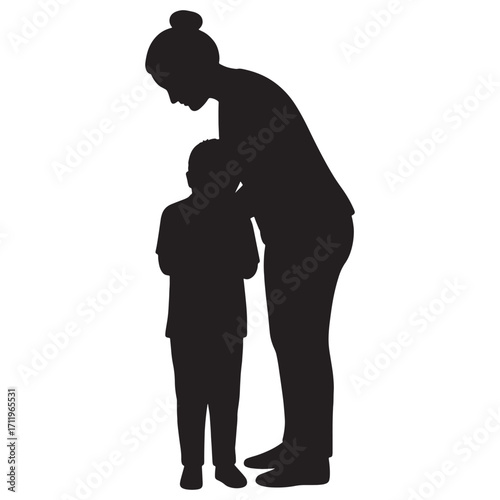 Silhouette of a mother comforting her son, conveying care and emotional support in a moment of connection