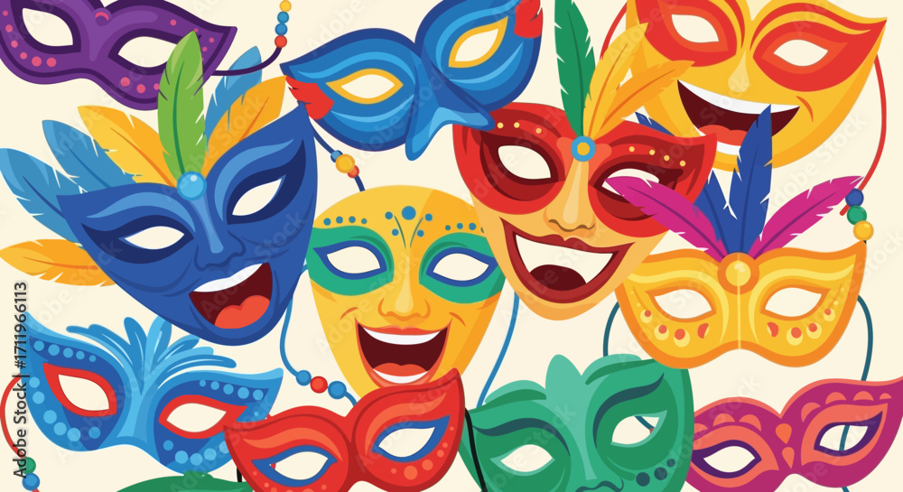 Fototapeta premium Colorful Carnival Masks - A Celebration of Festivity and Joyful Expression.