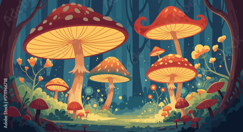 Enchanting Mushroom Forest - A Whimsical Wonderland of Fungi.
