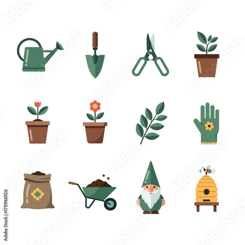 Gardening Tools and Accessories Vector Illustration Set for Gardeners.