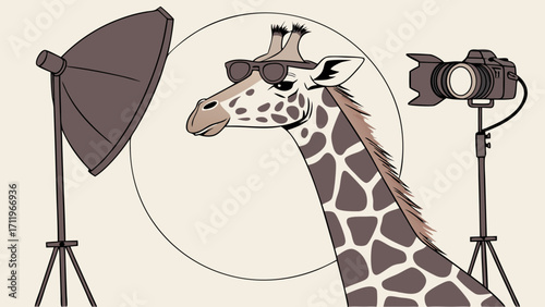 Cool Giraffe Photoshoot Illustration Studio Portrait Animal Photography Wildlife Design Cartoon Animal Vector Illustration Graphic Design Cute Animal Funny Animal Artistic Animal Safari.