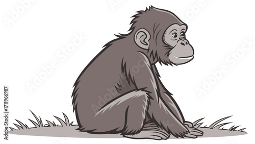 Cute baby ape sitting in the grass cartoon illustration wildlife primate animal character jungle animal zoo animal vector art graphic design element childrens book illustration kids boo.