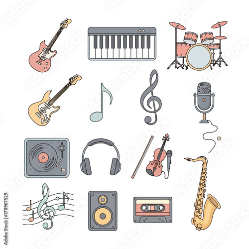 Musical Instruments Collection - Guitars, Keyboard, Drums, and More.