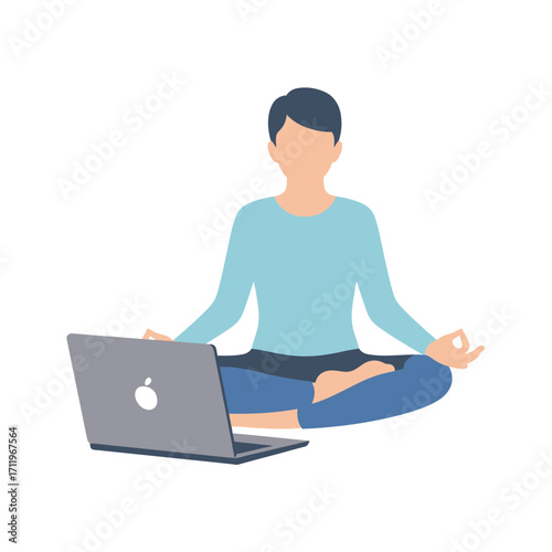 Person Meditating with Laptop - Balancing Work and Wellness.