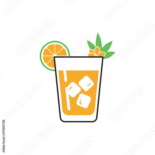 Refreshing Orange Cocktail with Ice and Citrus Garnish Illustration.