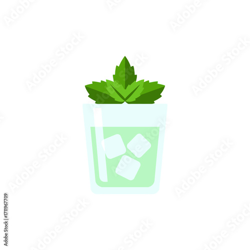 Refreshing Mojito Cocktail with Mint Leaves and Ice Cubes Illustration.
