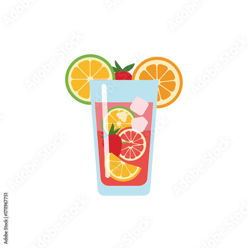 Refreshing Fruit Punch Illustration with Citrus Slices and Berries.