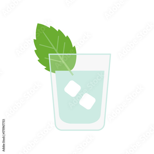 Refreshing Mojito Cocktail with Mint and Ice Cubes in a Glass.