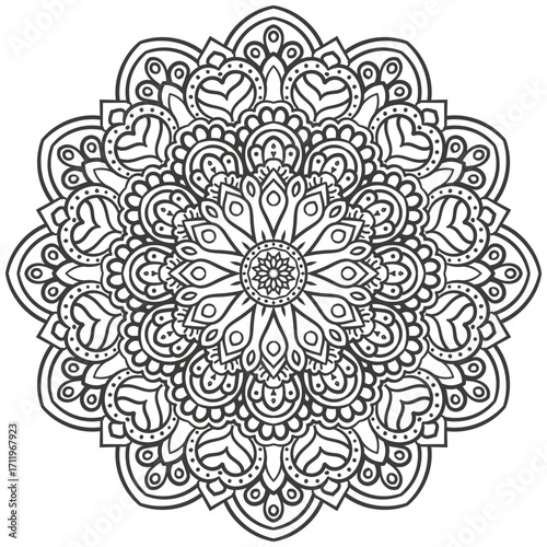 Luxury Pattern of Floral Mandala in Black and Whit