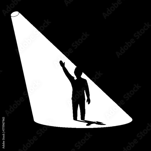 Silhouette in Spotlight - A Figure Reaching Out in the Darkness.