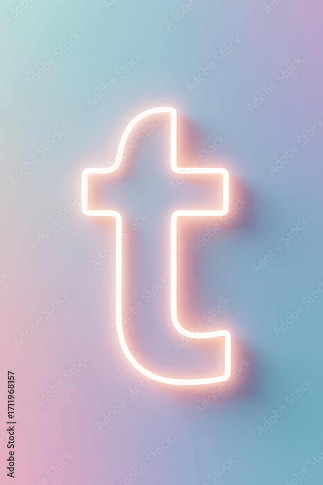 Fototapeta premium Lowercase t in abstract minimalist form with glowing edges, pastel gradient background, clean balance