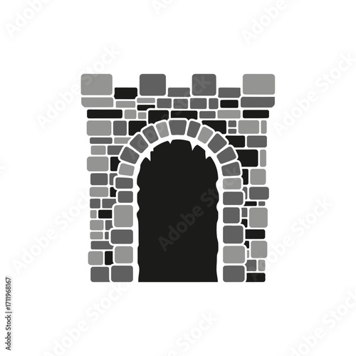 Stone Archway Entrance to a Castle or Fortress, Medieval Architecture.