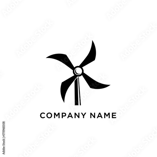 Stylized Wind Turbine Logo Design with Curved Blades for Sustainable Energy Company.