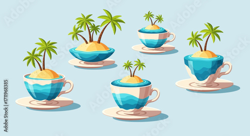 Tropical Islands in Teacups - A Whimsical Vacation Getaway.