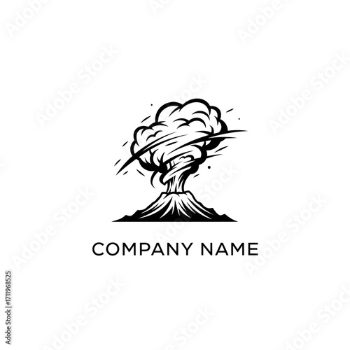 Volcano Eruption Logo Design with Ash Cloud and Lava Flow.