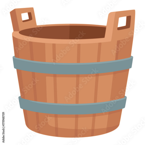 wooden bucket for spa flat color vector illustration template design