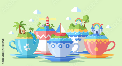 Whimsical Teacup Islands - Miniature Worlds in Cups.