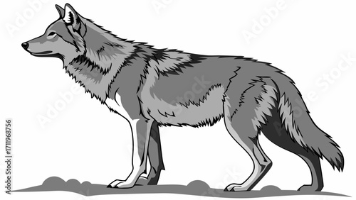 Gray wolf illustration canine profile wild animal vector graphic furry creature monochrome artwork predator portrait wildlife design element majestic animal drawing wolf silhouette grey.