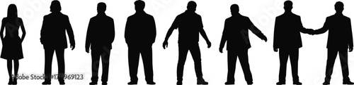 Silhouettes of diverse business people standing, shaking hands, teamwork, cooperation, professionalism, unity, success, corporate group, collaboration, partnership, communication
