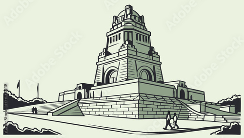 Monumental Architecture Illustration Historic Building Grand Structure Stone Masonry Architectural Design Vintage Style Illustration.