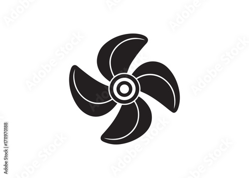 Blade Propeller Icon: Bold Black Silhouette, Industrial Design, Nautical Theme.