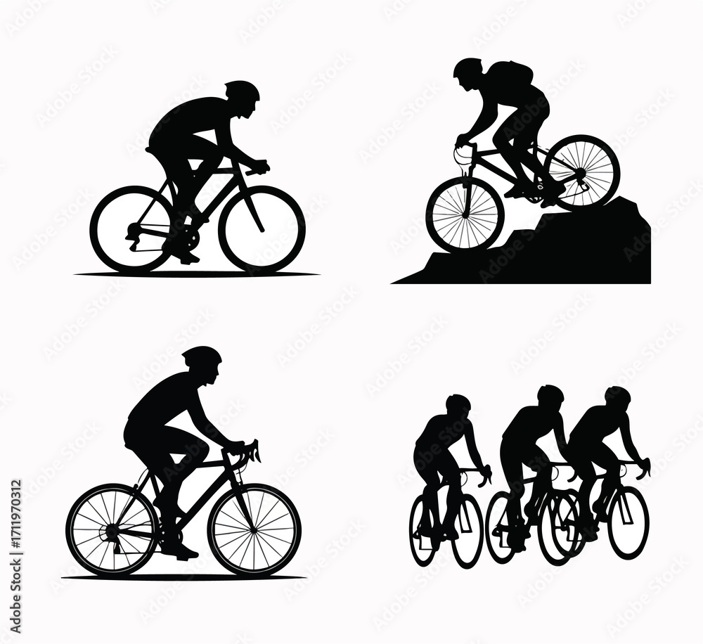 Fototapeta premium Dynamic Silhouettes of Cyclists in Motion Illustrating Speed and Adventure