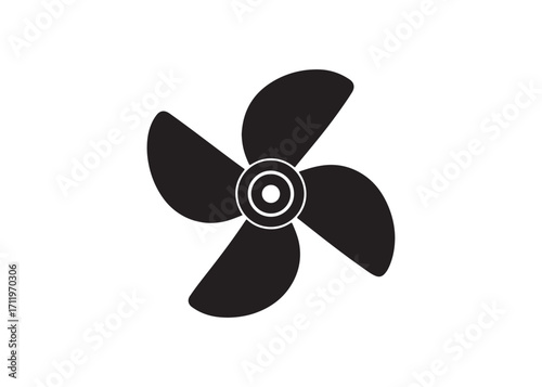 Blade Propeller Icon: Bold Black Silhouette, Industrial Design, Nautical Theme.