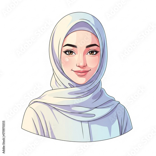 Illustration of beautiful young muslim woman wearing a hijab